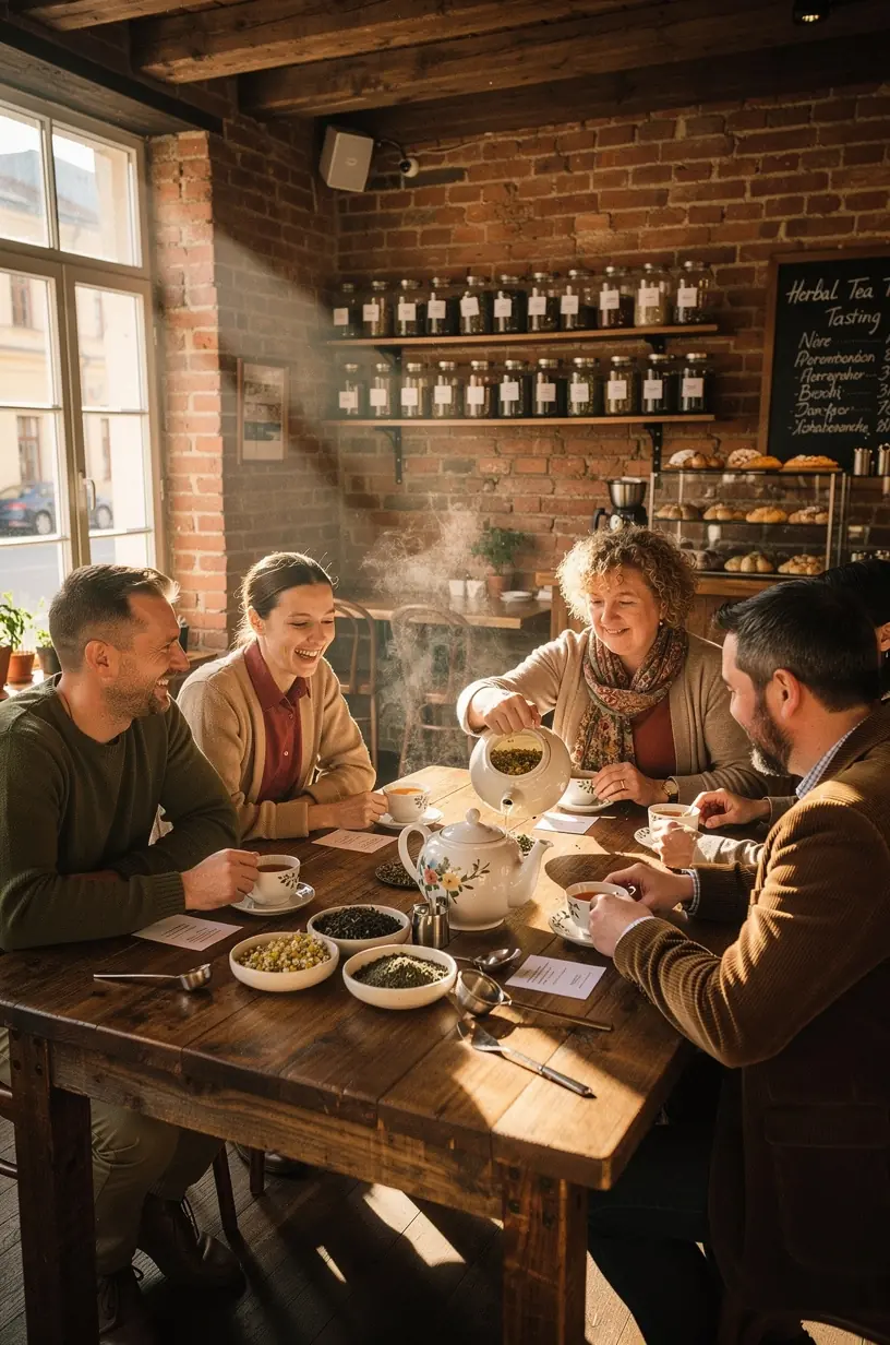 Moteris ramiai ilsisi su arbatos puodeliu rankose, iliustruojanti atsipalaidavimo ir streso mažinimo poveikį per žolelių arbatą.